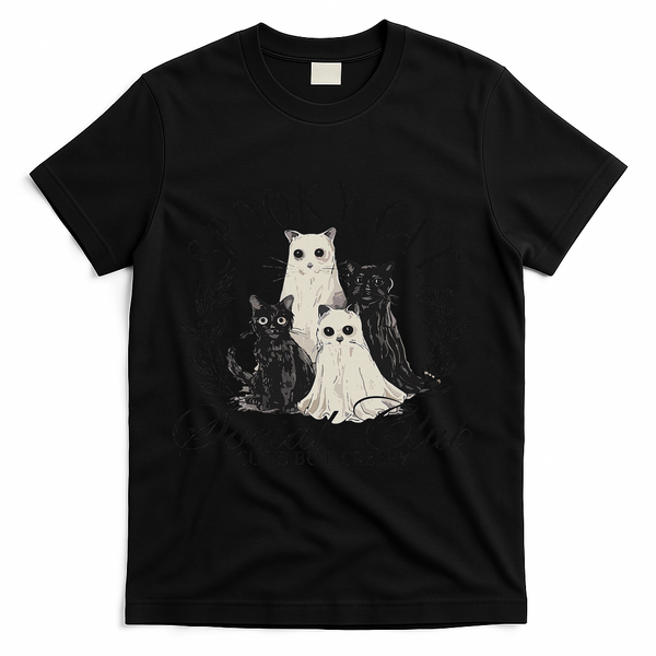 Spooky Cat Social Club Ghost Cat Halloween Gothic Black Cat T-Shirt - Black