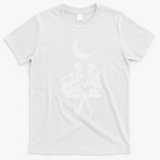 Skeleton Couple Under The Moon Playing Guitar Graphic T-Shirt - White