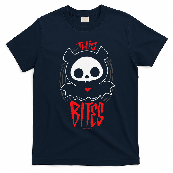 Skelanimals Diego Bat This Bites Red Halloween Spooky Logo T-Shirt - Navy Blue