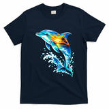 Summer Dolphin Sunset Beach Tropical Ocean Wildlife T-Shirt - Navy Blue