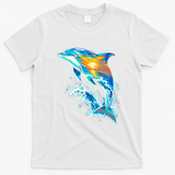 Summer Dolphin Sunset Beach Tropical Ocean Wildlife T-Shirt - White