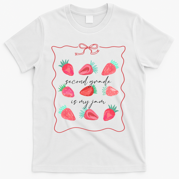 Second Grade Is My Jam Strawberry 2nd Grade Teacher T-Shirt - White
