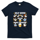 Silly Goose On My Wurst Behavior Funny Oktoberfest T-Shirt - Navy Blue