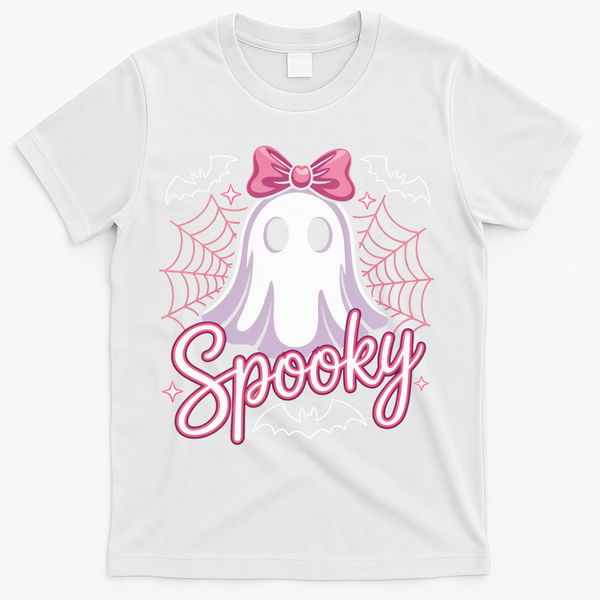 Spooky Ghost Pink Coquette Halloween Cute T-Shirt - White
