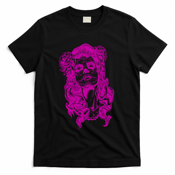 Day Of The Dead Illustration Skeleton T-Shirt - Black
