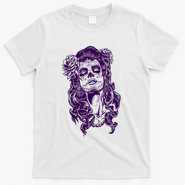 Day Of The Dead Illustration Skeleton T-Shirt - White