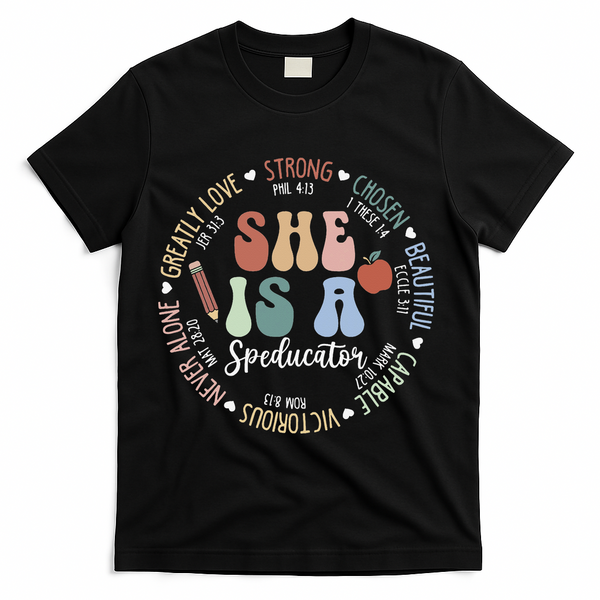 Speducator God Says Bible Verse Christian Back To School T-Shirt - Black