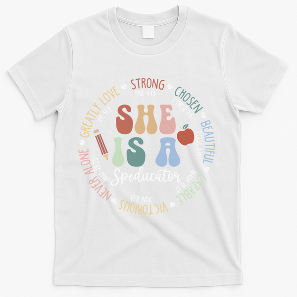 Speducator God Says Bible Verse Christian Back To School T-Shirt - White