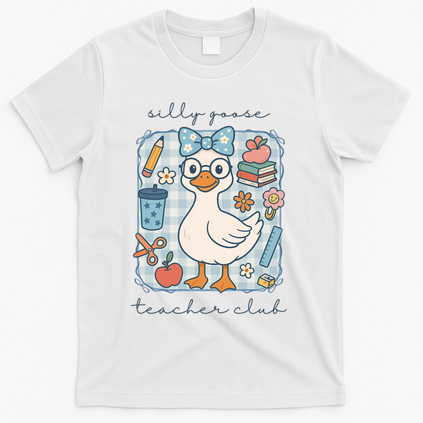 Silly Goose Teacher Club Funny Back To School T-Shirt - White