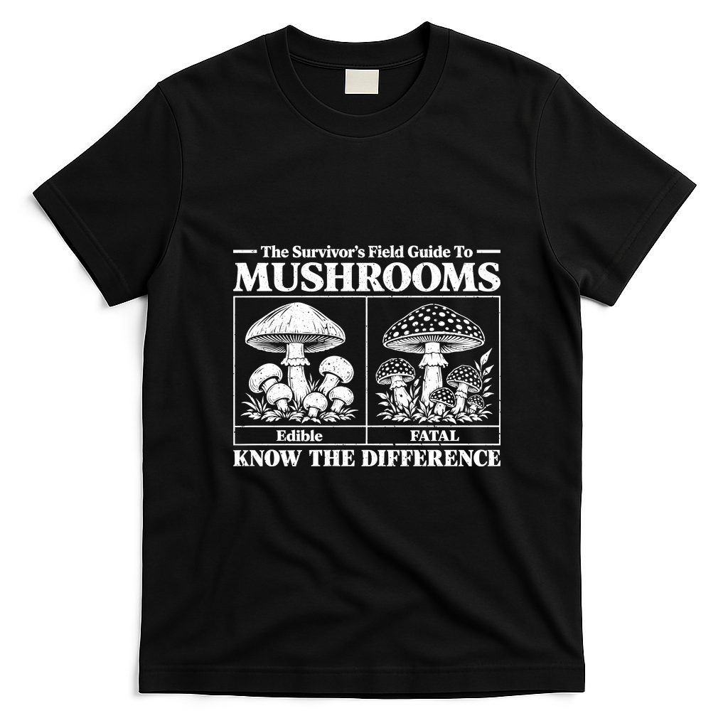 Survivors Guide To Mushrooms Know The Difference T-Shirt - Black