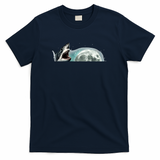 Sharks Howling At Moon Cosmic Space T-Shirt - Navy Blue