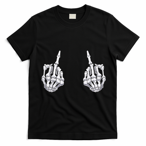 Skeleton Hand Halloween Bones Middle Finger Skull T-Shirt - Black