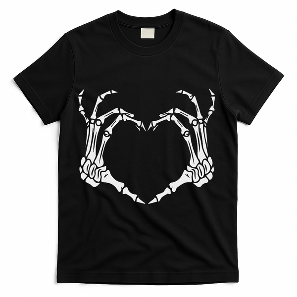 Skeleton Hand Heart Halloween Funny Bones Love T-Shirt - Black