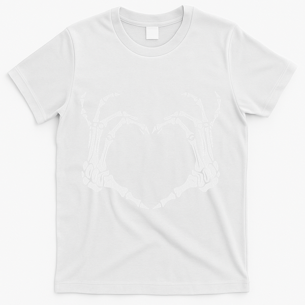 Skeleton Hand Heart Halloween Funny Bones Love T-Shirt - White