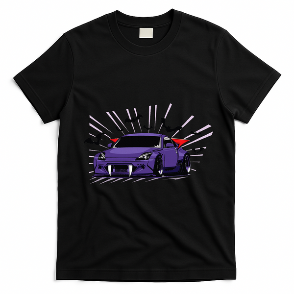 Spooky Halloween Jdm 350z Z33 Vampire Drift Car Illustrated T-Shirt - Black