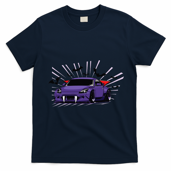 Spooky Halloween Jdm 350z Z33 Vampire Drift Car Illustrated T-Shirt - Navy Blue