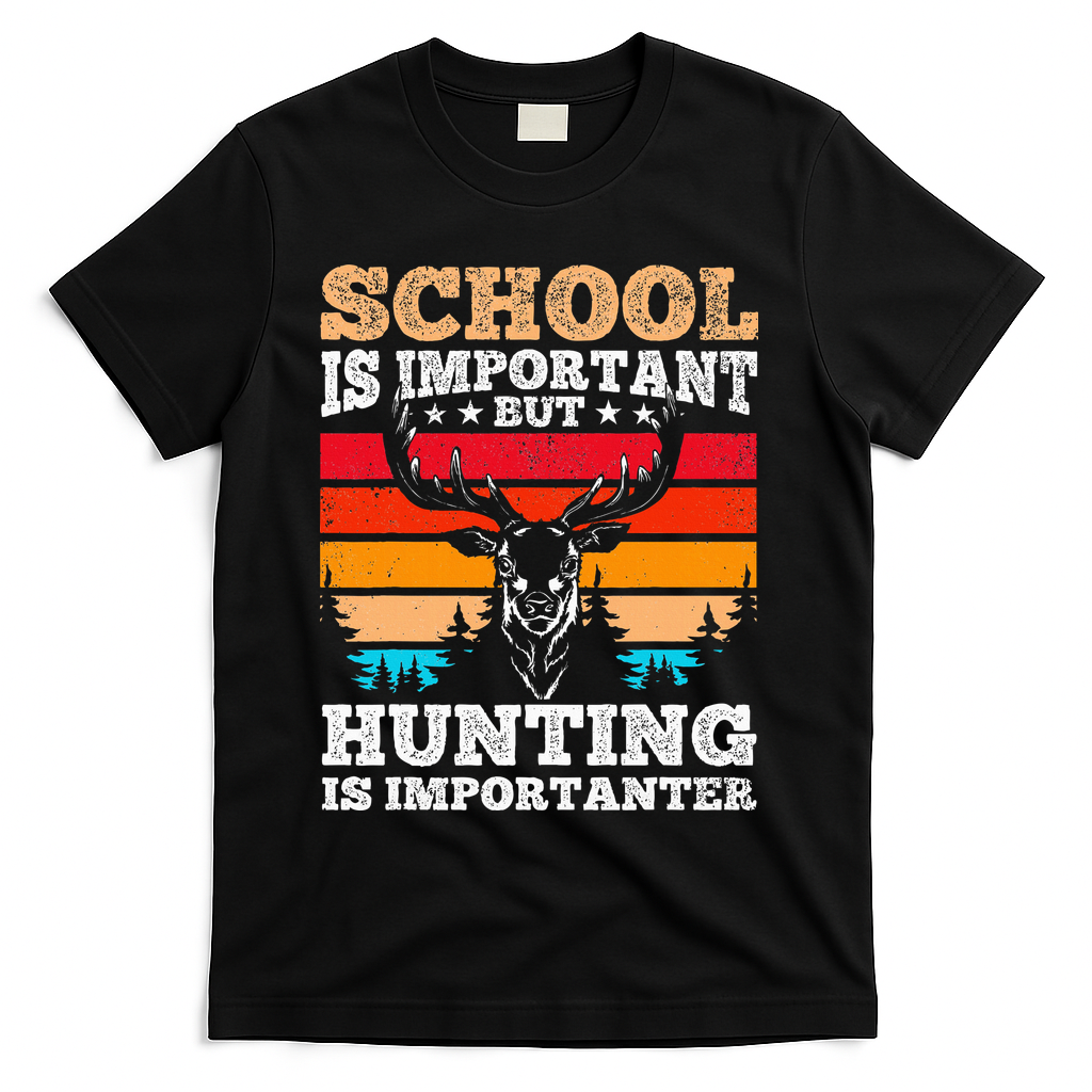 School Is Important But Hunting Is Importanter Hunting T-Shirt - Black