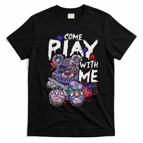 Scary Killer Teddy Bear Pastel Goth Style Creepy Kawaii T-Shirt - Black