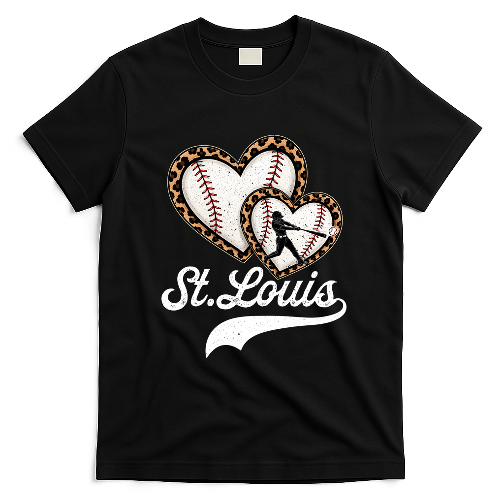 St. Louis Baseball Heart Game Day Fan T-Shirt - Black