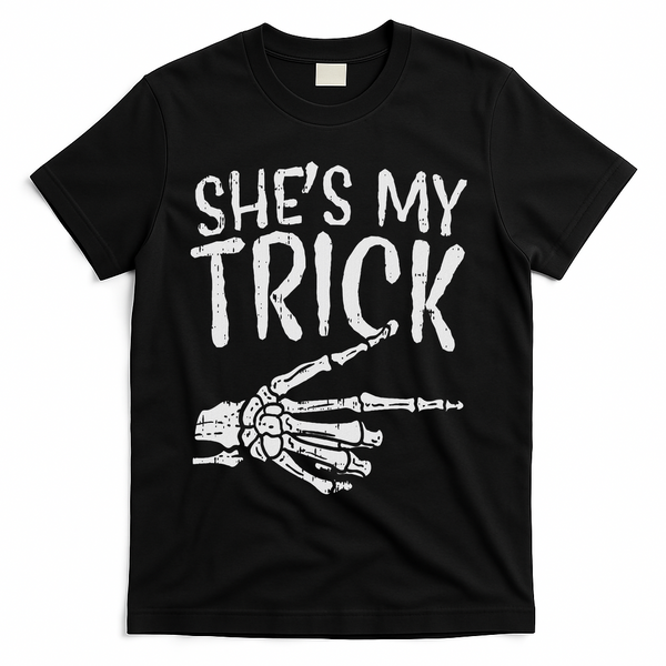 Shes My Trick Matching Couple Halloween Costume Boyfriend T-Shirt - Black