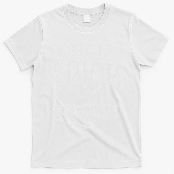 Shes My Trick Matching Couple Halloween Costume Boyfriend T-Shirt - White