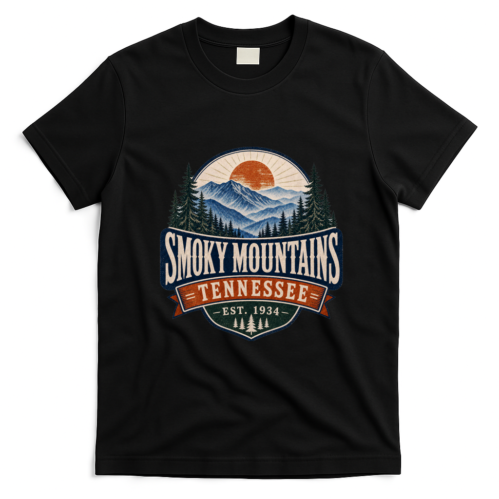 Smokey Mountains Tennessee Est 1934 Vintage T-Shirt - Black