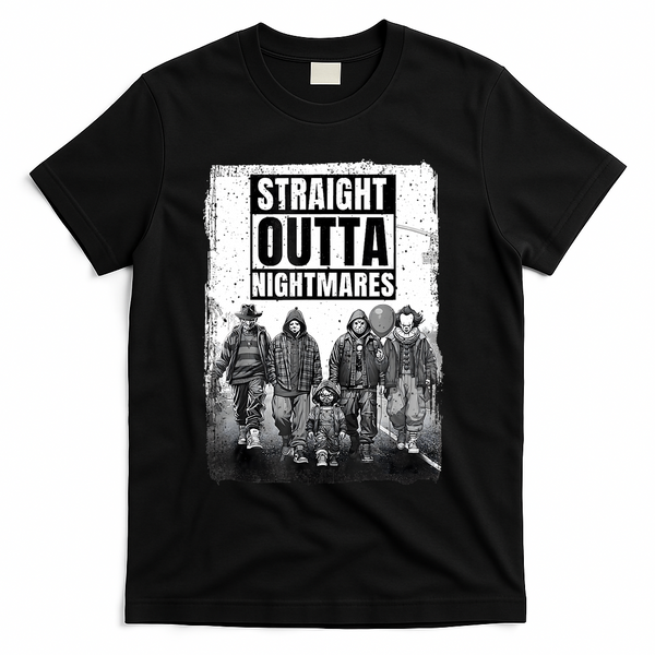 Straight Outta Nightmares Horror Halloween Scary T-Shirt - Black