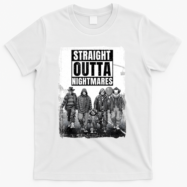 Straight Outta Nightmares Horror Halloween Scary T-Shirt - White