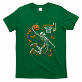 Skeleton Playing Basketball Pumpkin Halloween T-Shirt - Irish Green