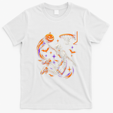 Skeleton Playing Basketball Pumpkin Halloween T-Shirt - White