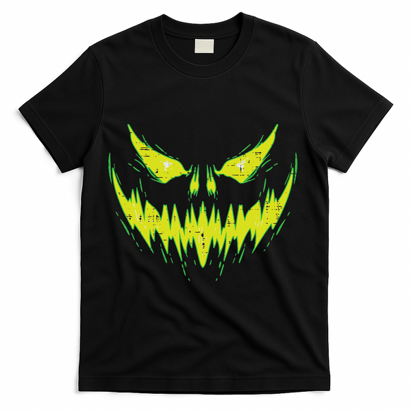 Scary Pumpkin Jack O Lantern Face Halloween T-Shirt - Black