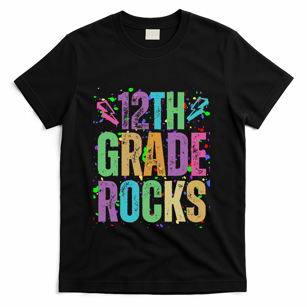 School Rocks Back To School Rockin 12th Grade Rocks T-Shirt - Black