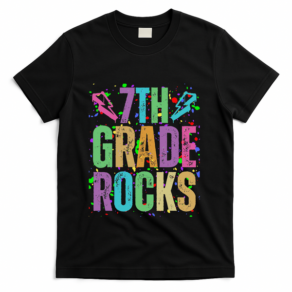 School Rocks Back To School Rockin 7th Grade Rocks T-Shirt - Black