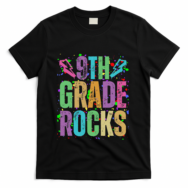 School Rocks Back To School Rockin 9th Grade Rocks T-Shirt - Black