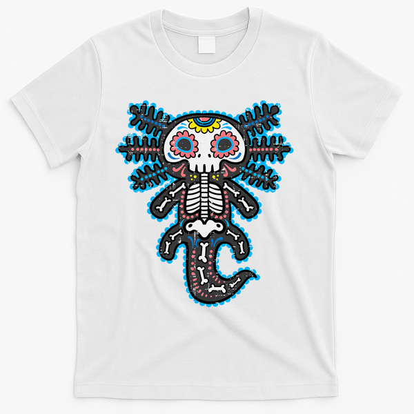 Sugar Skull Axolotl Skeleton Halloween Dia De Los Muertos  T-Shirt - White