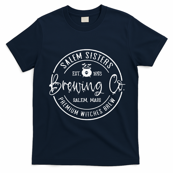 Salem Sisters Brewing Co Witch Brew Company Funny Witch Hall T-Shirt - Navy Blue