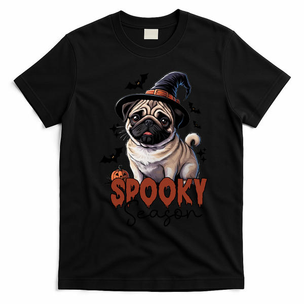 Spooky Season Cute Pug Halloween Graphic T-Shirt - Black