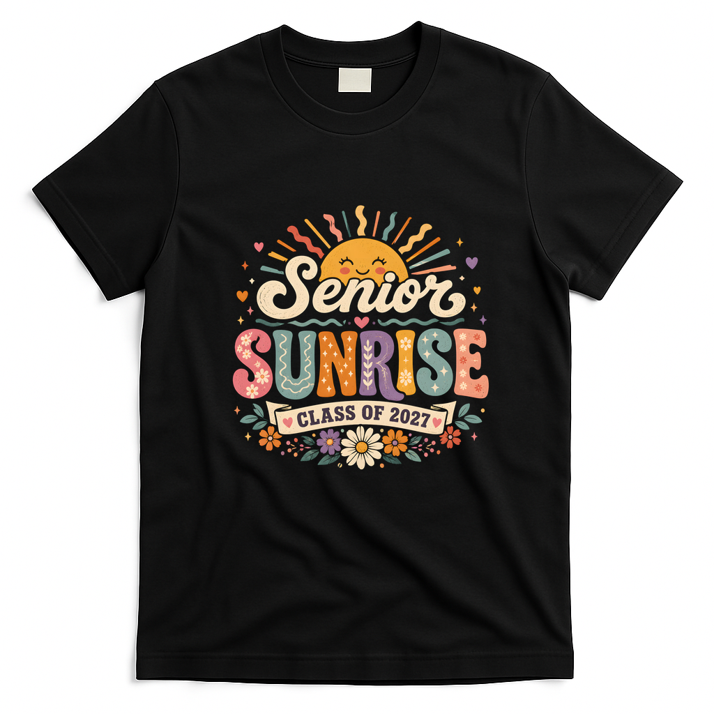Senior Sunrise Class Of 2027 Retro T-Shirt - Black