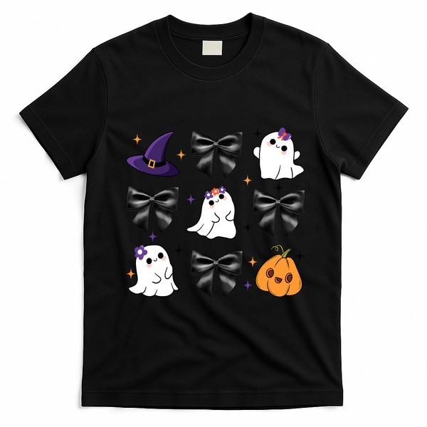 Spooky Season Cute Boo Ghost Coquette Halloween T-Shirt - Black