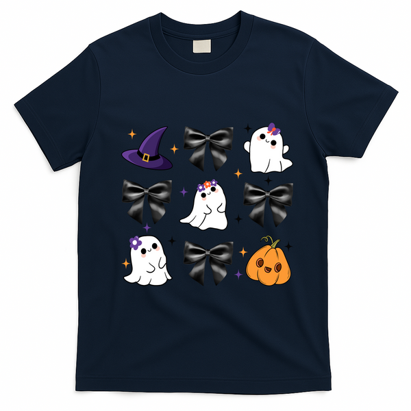 Spooky Season Cute Boo Ghost Coquette Halloween T-Shirt - Navy Blue