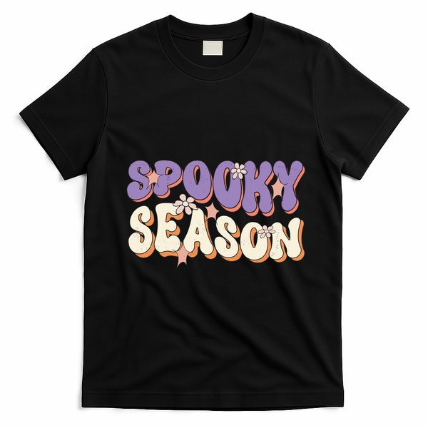 Spooky Season Halloween Groovy Retro T-Shirt - Black