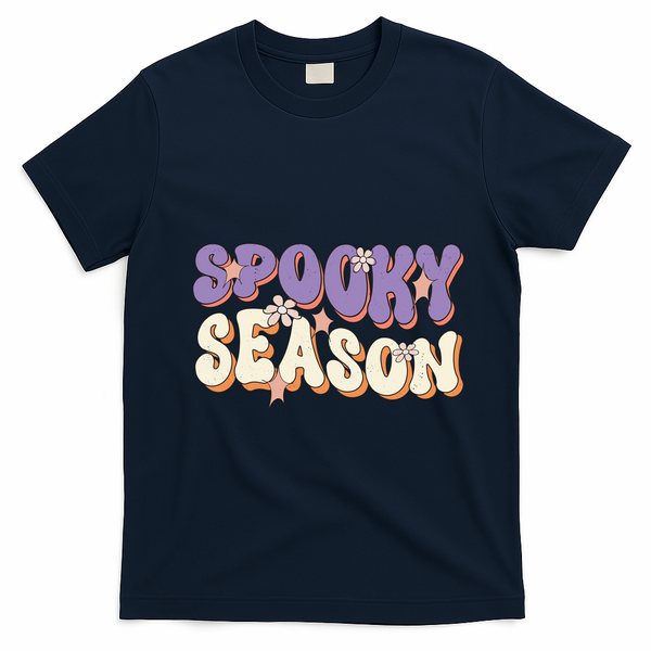 Spooky Season Halloween Groovy Retro T-Shirt - Navy Blue