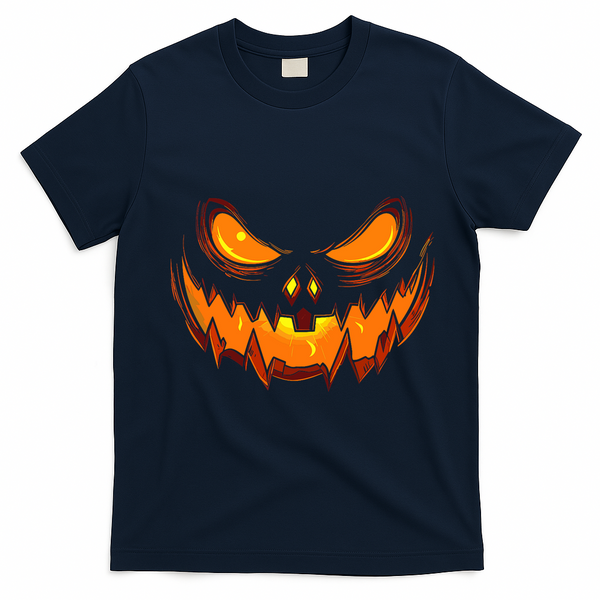 Scary Spooky Jack O Lantern Face Pumpkin Halloween T-Shirt - Navy Blue