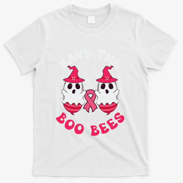Save The Boo Bees Funny Halloween Breast Cancer Awareness T-Shirt - White