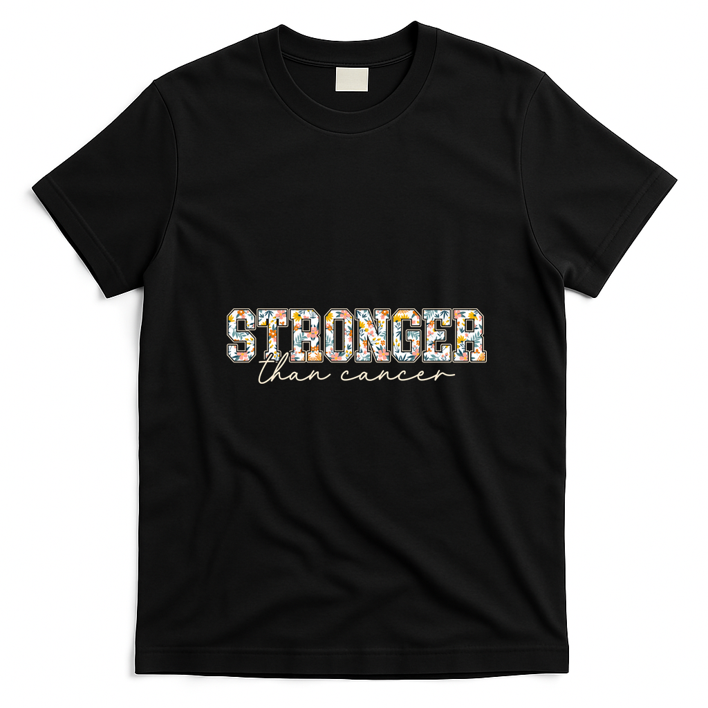 Stronger Than Cancer Floral T-Shirt - Black