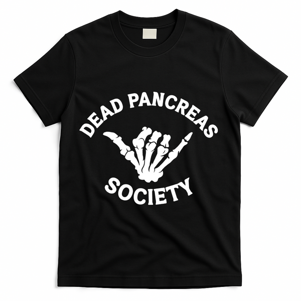 Type 1 Diabetes Awareness Dead Pancreas Society Skeleton Hand Halloween T-Shirt - Black