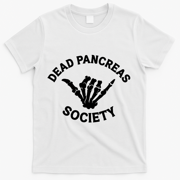 Type 1 Diabetes Awareness Dead Pancreas Society Skeleton Hand Halloween T-Shirt - White