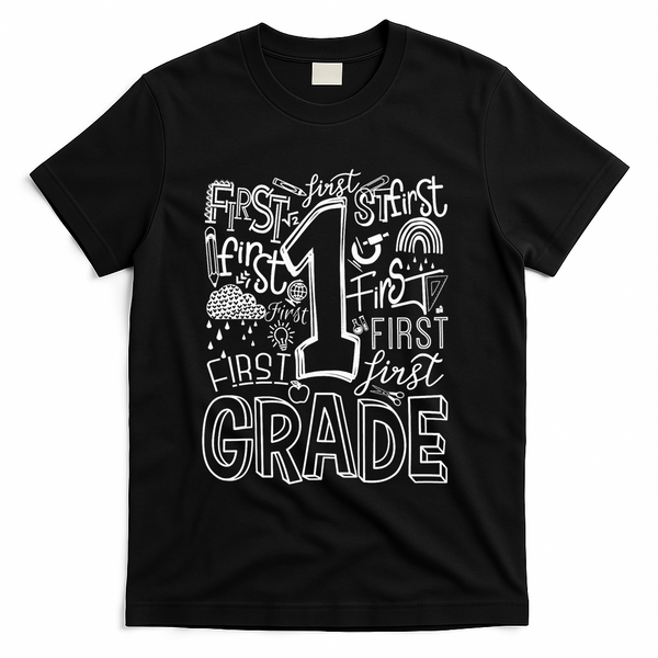 Typography 1st Grade Team Student Teacher T-Shirt - Black