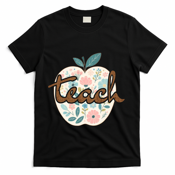 Teacher Apple Floral T-Shirt - Black
