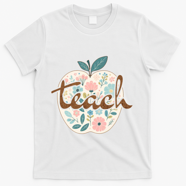 Teacher Apple Floral T-Shirt - White